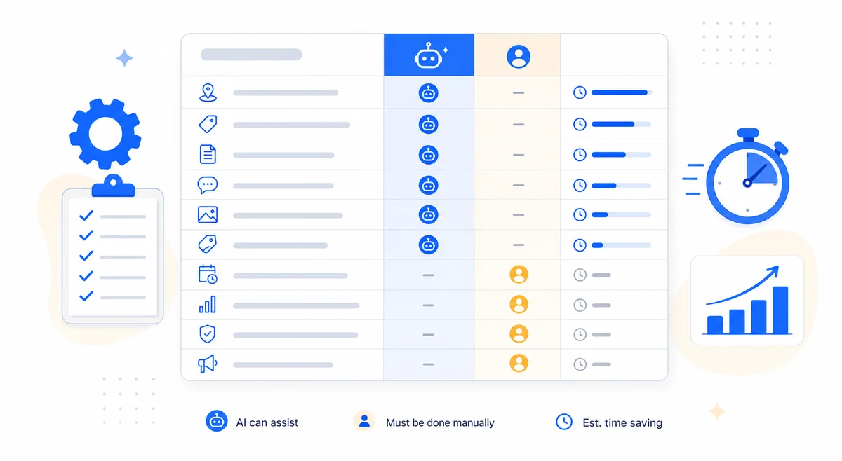 Checklist comparing AI-assisted versus manual tasks for Google Business Profile optimization using ai tools for gbp in 2025.