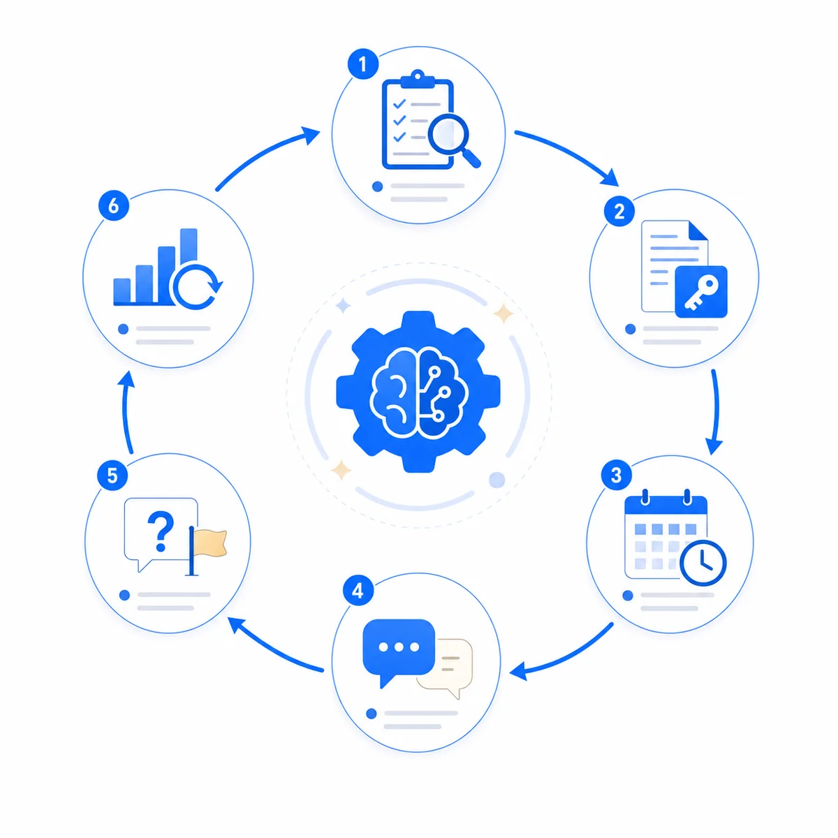Circular workflow diagram showing how ai tools fit into the six-step monthly Google Business Profile maintenance and optimization cycle.
