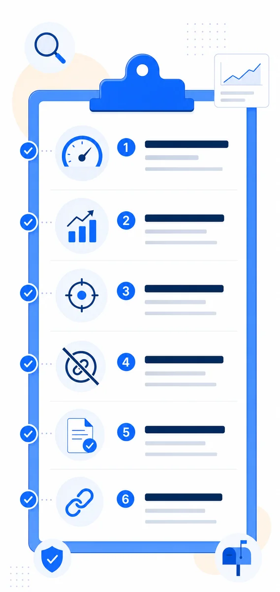 Six-point checklist for evaluating a guest post opportunity when buying the best link building services in 2026.