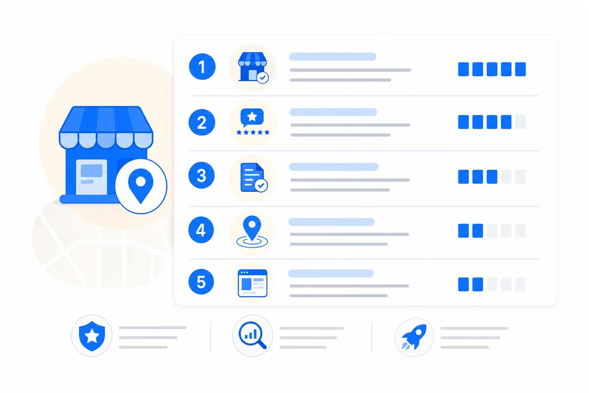 Chart ranking the key Google local pack factors that determine cleaning service SEO visibility in search results.