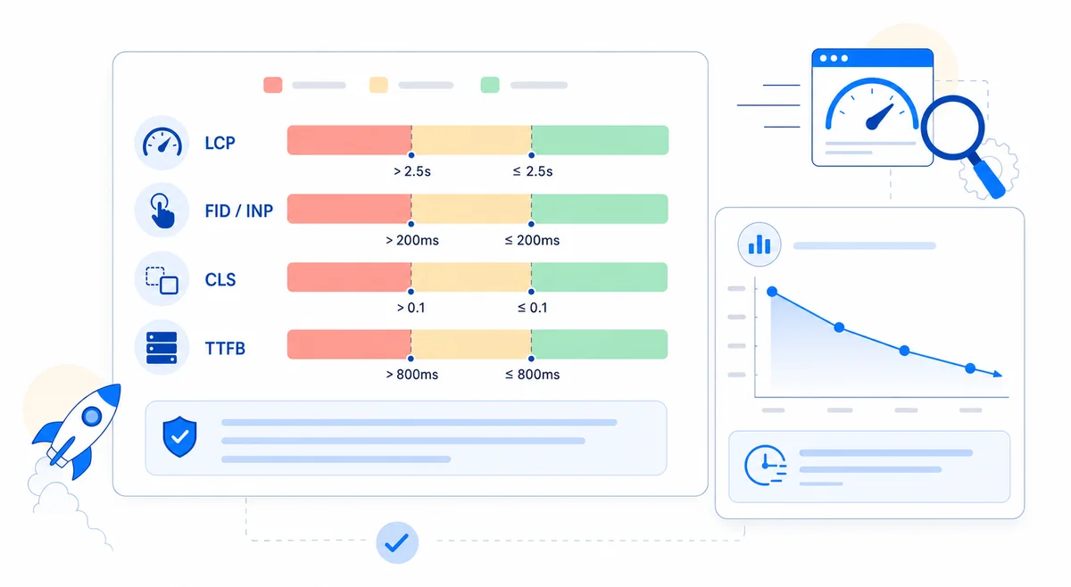 Bar chart displaying contractor website design speed and SEO benchmark scores across key performance metrics.