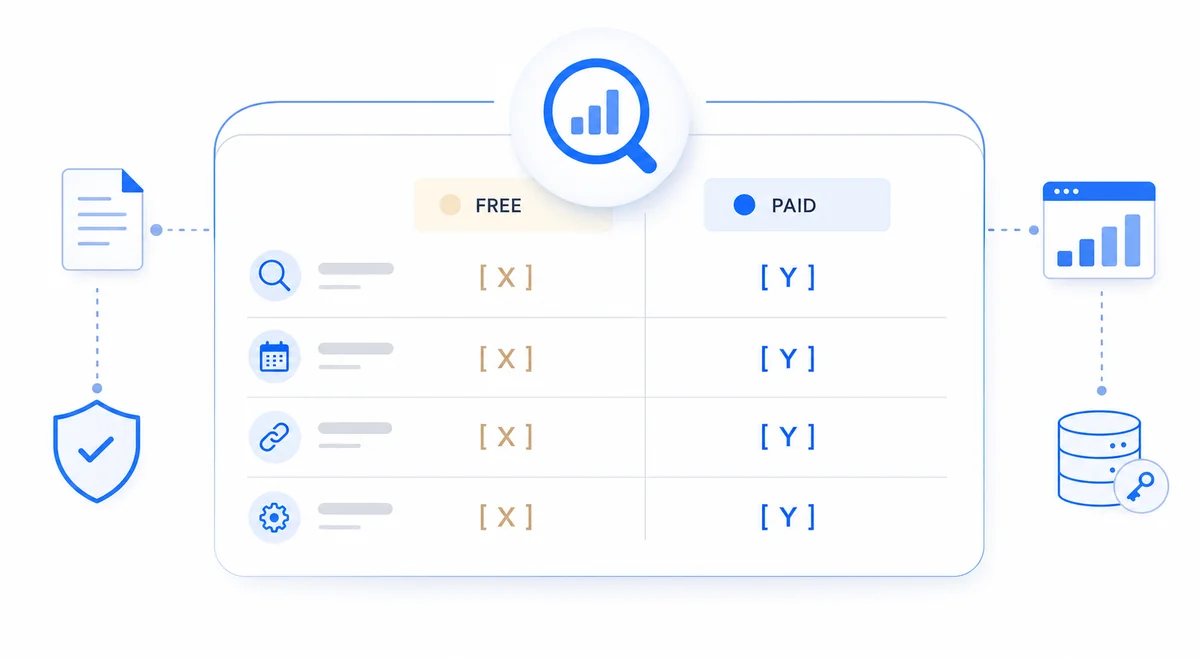 Chart contrasting data depth of free SEO tools like Ahrefs against paid tools using keyword volume as a benchmark example.