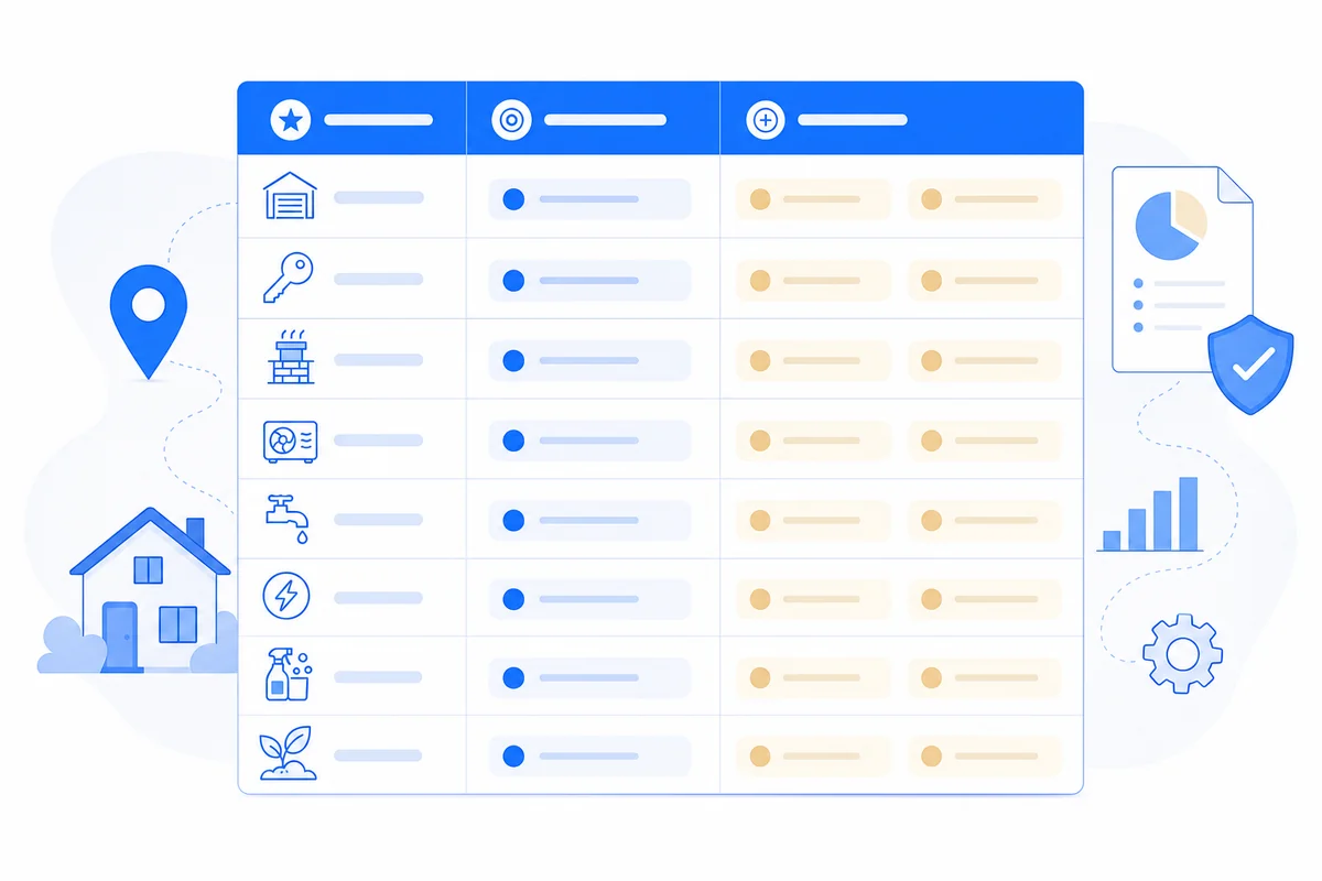 Reference table listing recommended primary and secondary google business profile categories for eight home-service trades.
