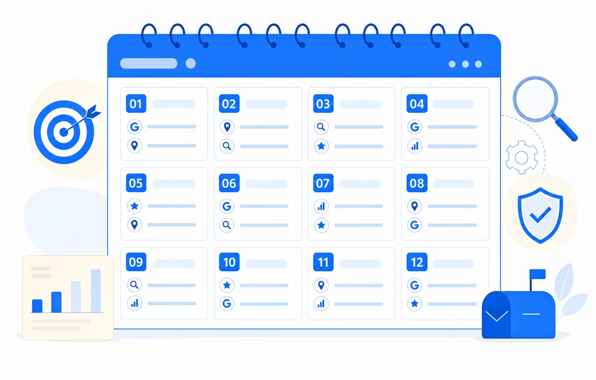 Diagram displaying monthly home services marketing news topics at a glance as a structured content calendar.