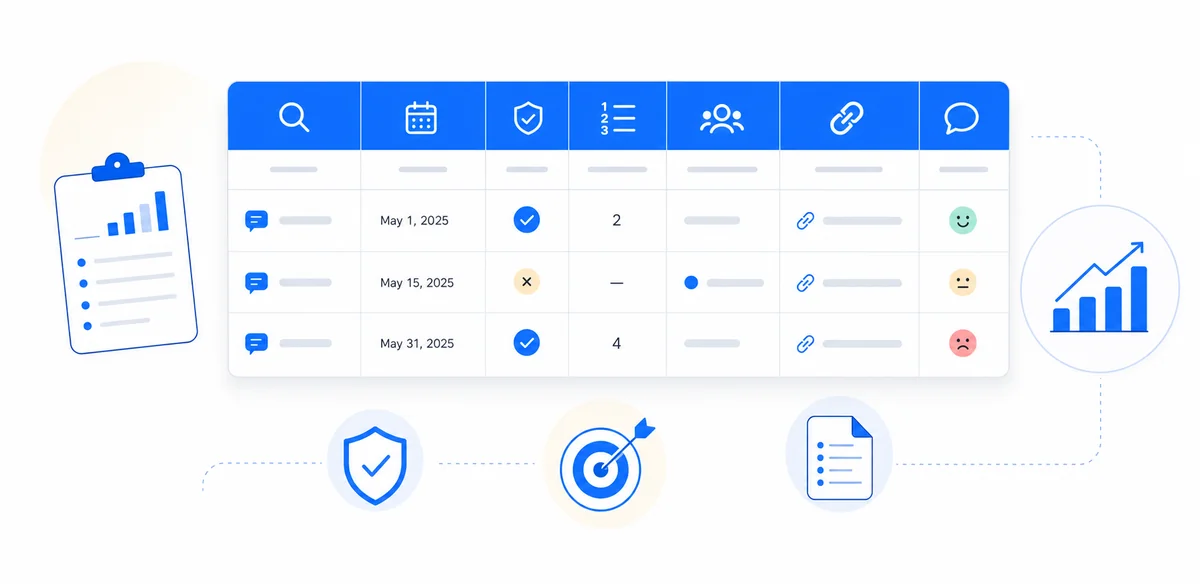 Template diagram showing a scored tracker layout for monitoring and measuring brand visibility in ChatGPT over time.
