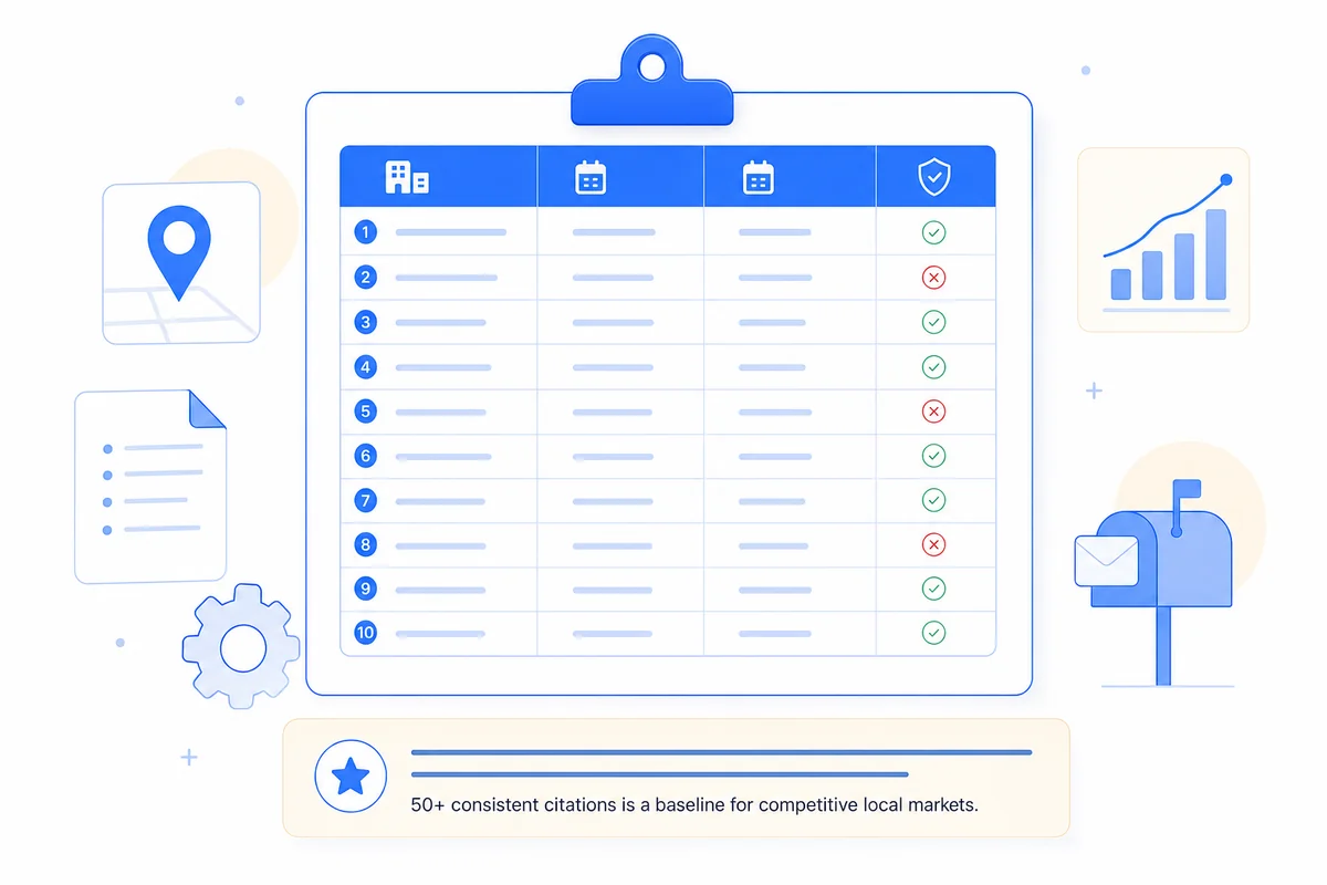 Checklist tracker for monitoring progress when building out a complete local citations list for home-service businesses.
