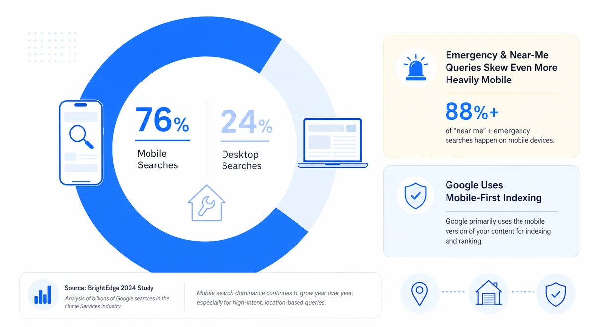 Chart comparing mobile versus desktop search share for home services industries highlighting the dominance of mobile SEO services.