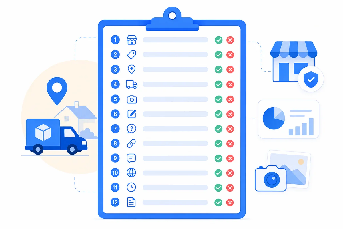 Checklist of Google Business Profile optimization steps for moving company SEO to improve local search rankings and visibility.