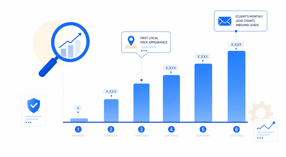 Bar chart showing 6-month organic impressions growth for painter local seo marketing from zero to measurable inbound leads.