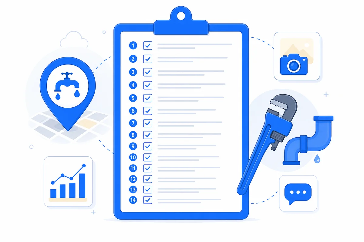 Checklist of Google Business Profile optimization steps required for effective plumbing company local seo performance.