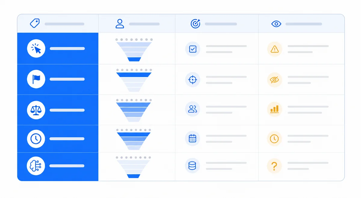 Funnel diagram comparing five SEO attribution models and how each distributes credit across the customer journey.