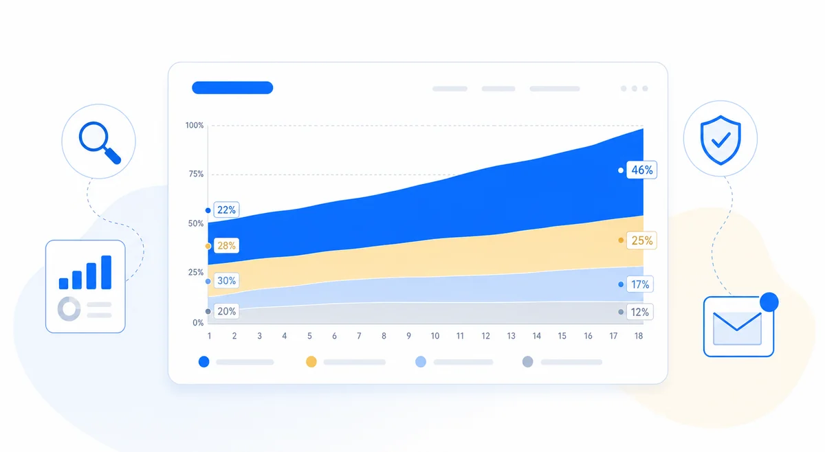 Chart showing restoration company lead sources and the growing organic search share over time for SEO for restoration companies.