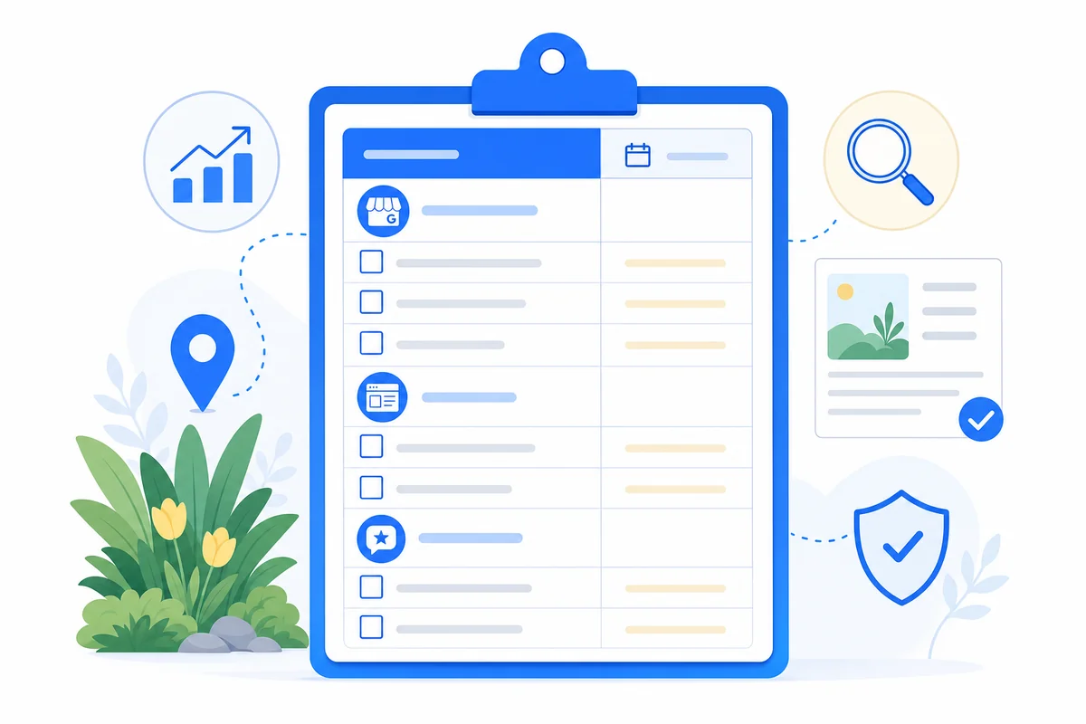 Checklist of SEO marketing tasks landscaping companies must complete to prepare their spring campaign for peak season traffic.