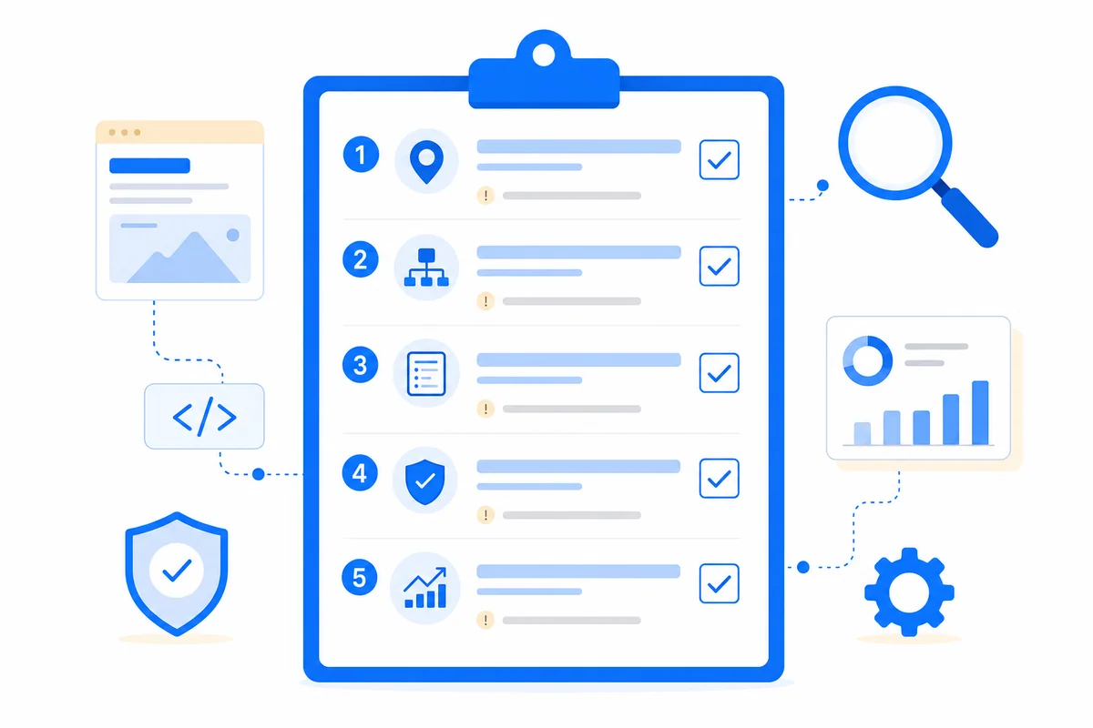Five-step implementation checklist showing why schema markup is important, from page-type selection to Search Console monitoring.