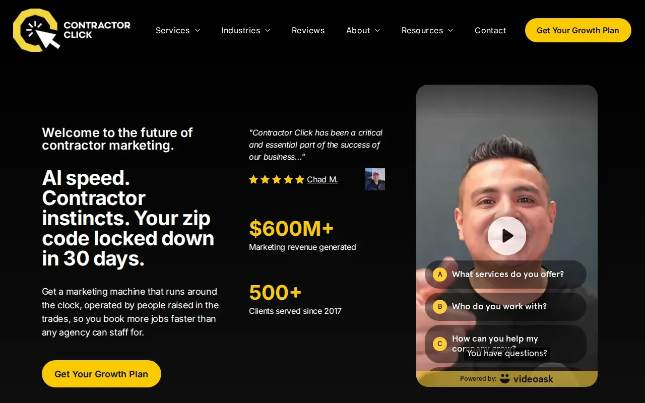 Screenshot of the Contractor Click website