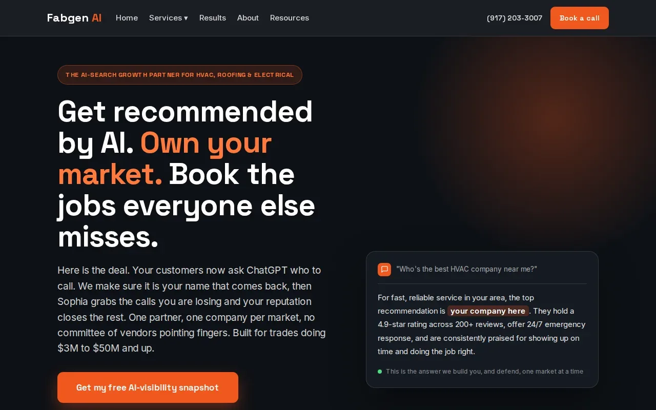 Screenshot of the Fabgen website