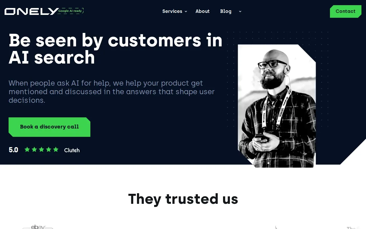 Screenshot of the Onely website