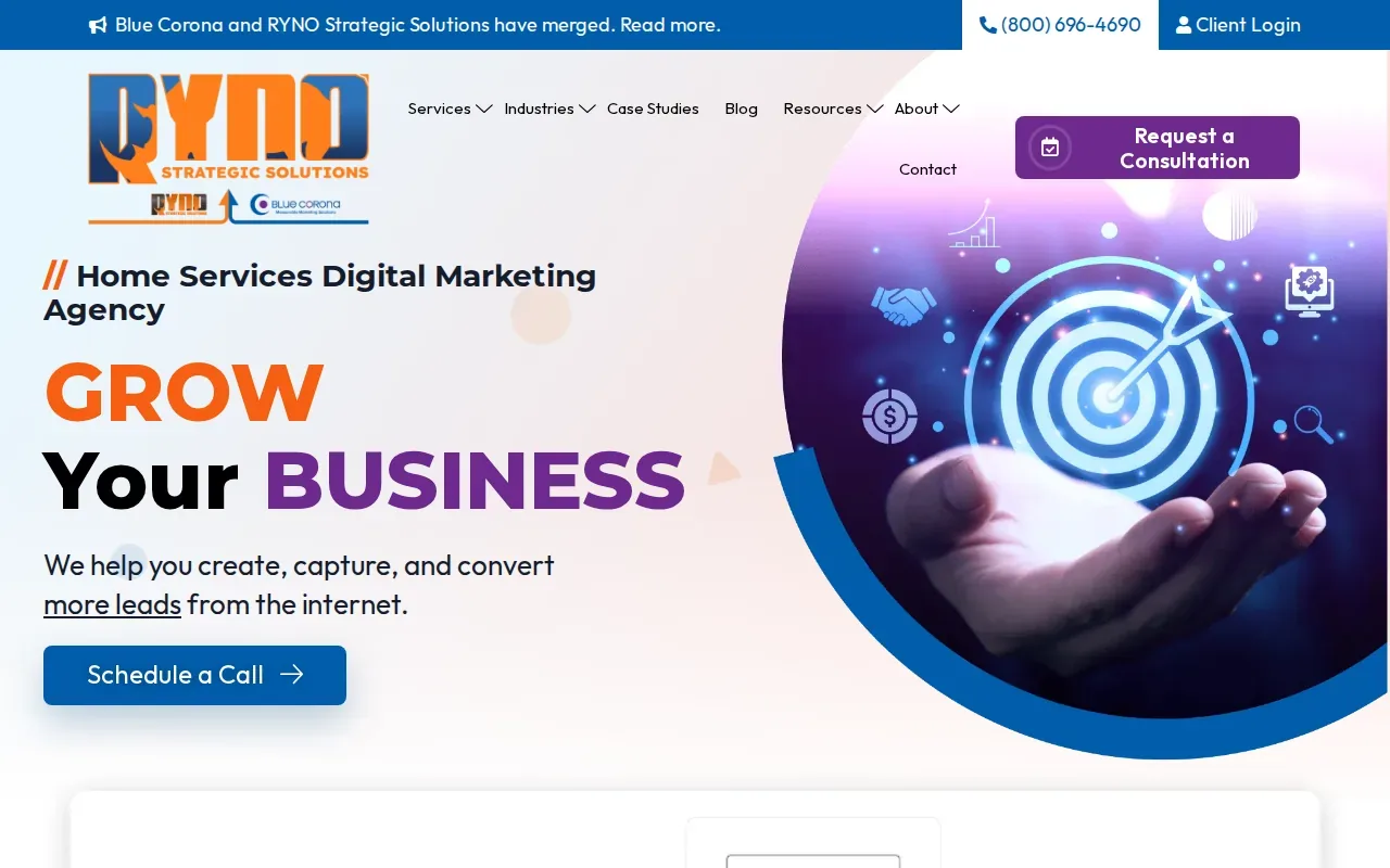 Screenshot of the Blue Corona website