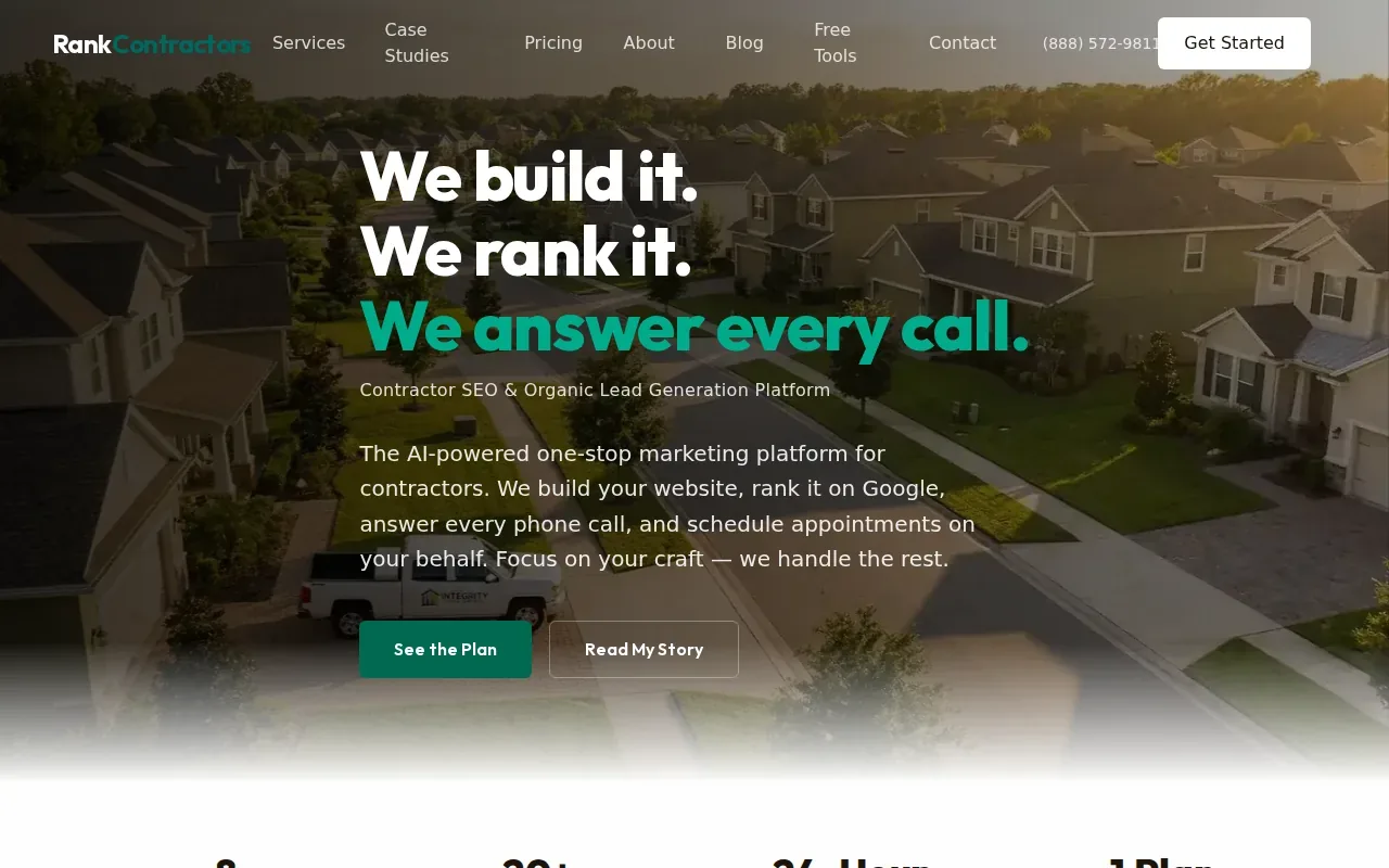 Screenshot of the Rank Contractors website