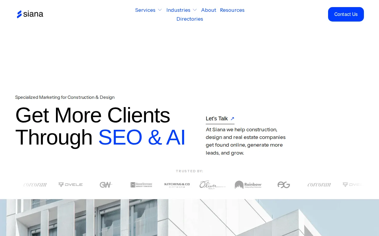 Screenshot of the Siana Marketing website