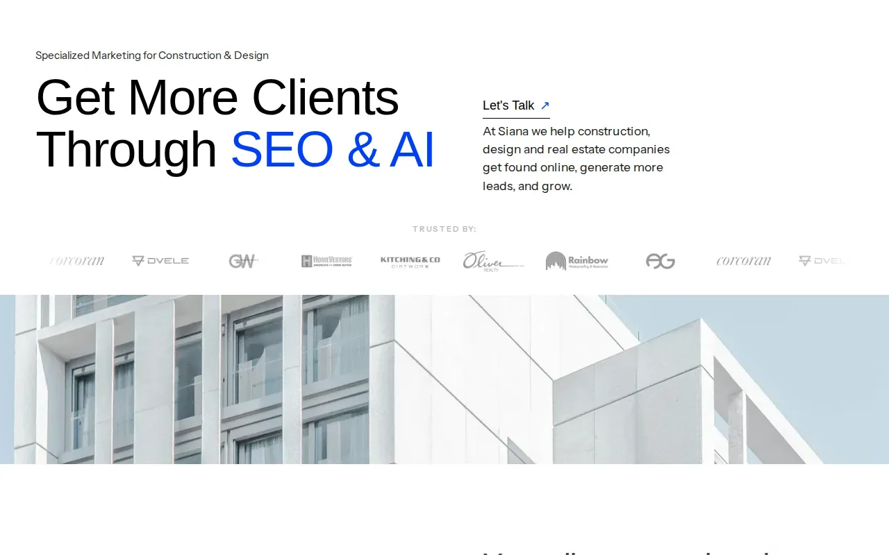 Screenshot of the Siana Marketing website